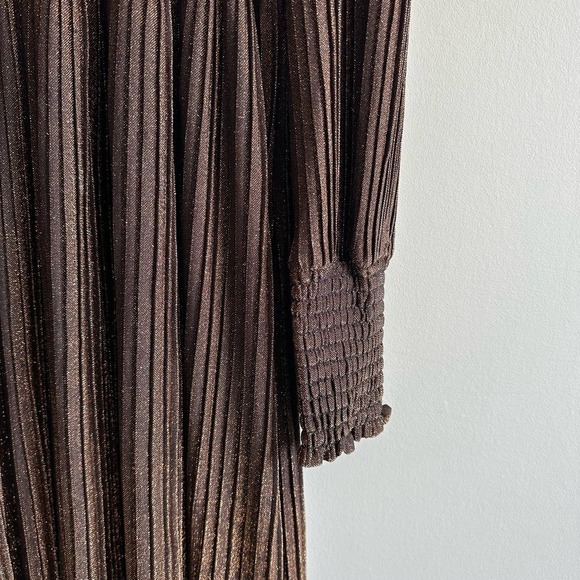 NWT Boden Metallic Brown Jersey Maxi Dress V-Neck Long Sleeve Size 6P Cinched - Picture 7 of 15